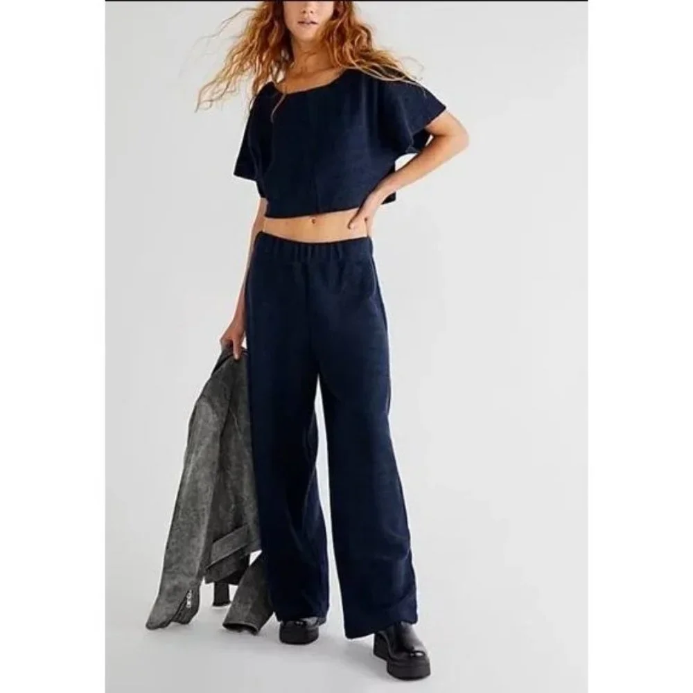Free People FP Beach Changing Tides Pant Set Dark Navy Size XS